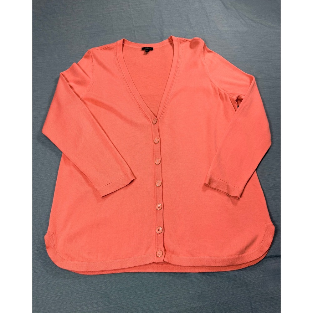 Talbots Plus Petite Coral Orange V-Neck Button Front Cardigan‎ Sweater 1XP